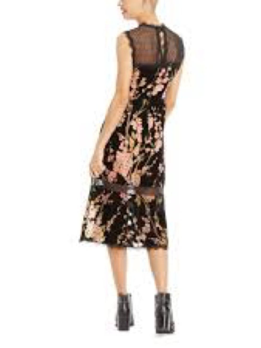 PS Paul Smith Black Midi Dress with Pink Floral Embroidery